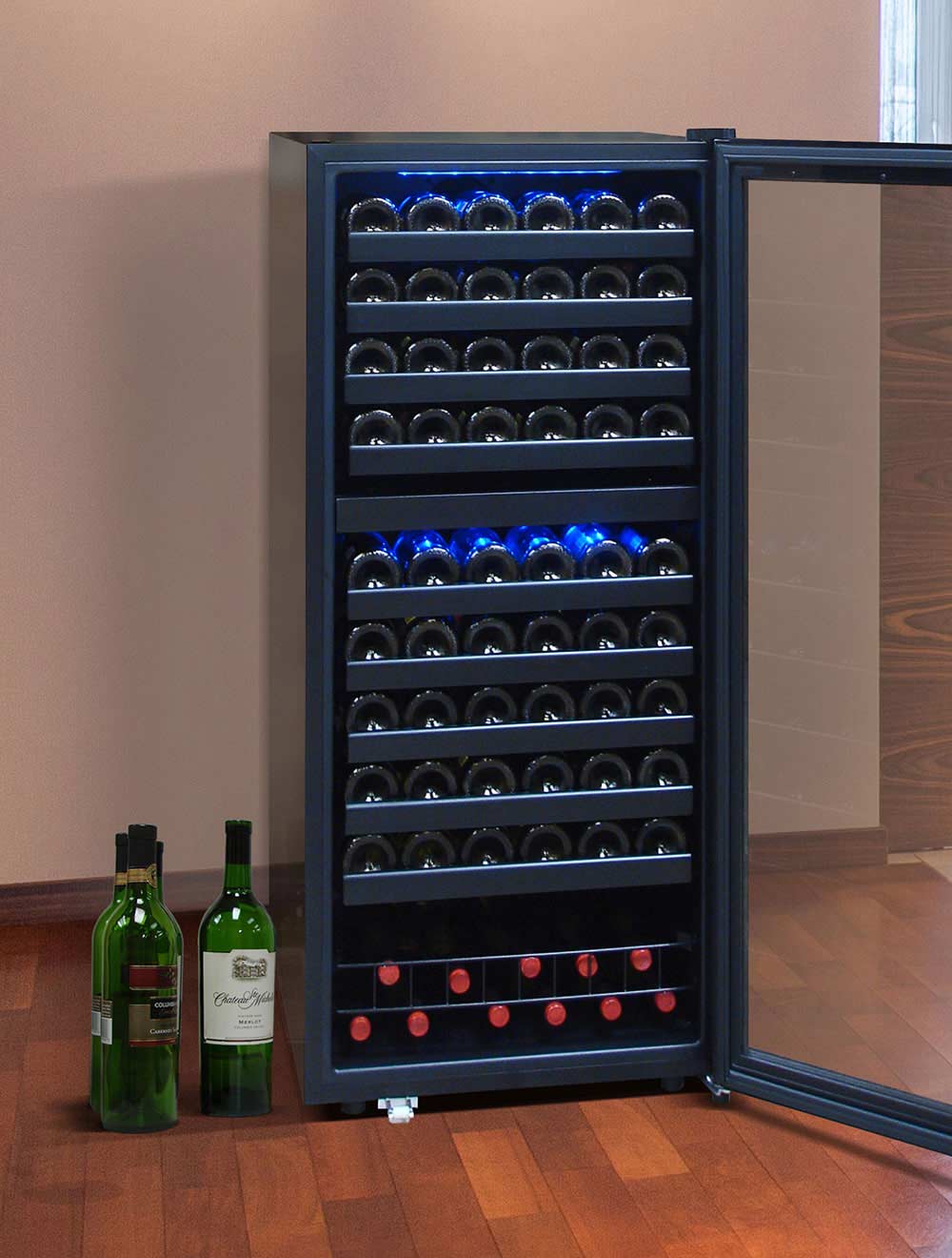 Vinotemp 110 Bottle Dual-Zone Wine Cooler, Black