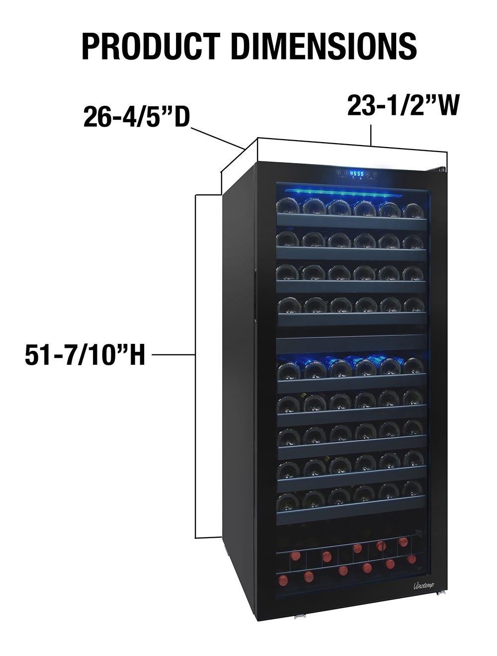 Vinotemp 110 Bottle Dual-Zone Wine Cooler, Black