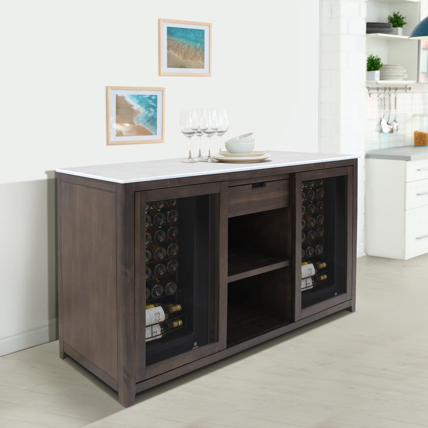 Vinotemp Wine Credenza with White Marble Tabletop