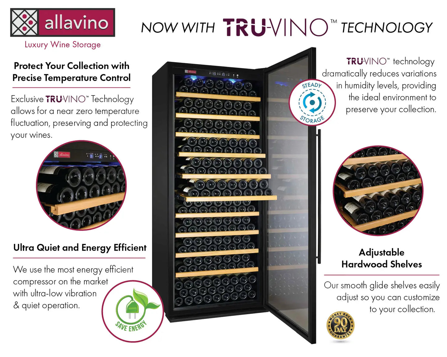 Allavino Vite II 610 Bottle Dual Zone Tall Side-by-Side Wine Refrigerators with Black Frame Glass Doors