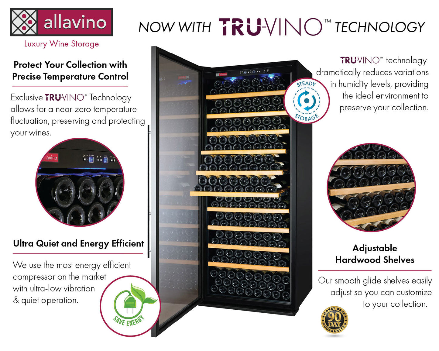 Allavino 32" Wide Vite II Tru-Vino 277 Bottle Single Zone Stainless Steel Right Hinge Wine Refrigerator