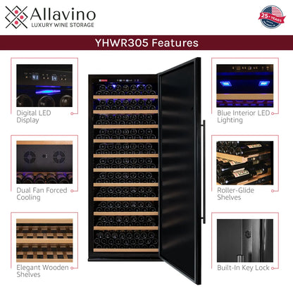 Allavino Vite Series 610 Bottle Dual Zone Freestanding Large Capacity Side-by-Side Wine Refrigerator with Solid Black Doors