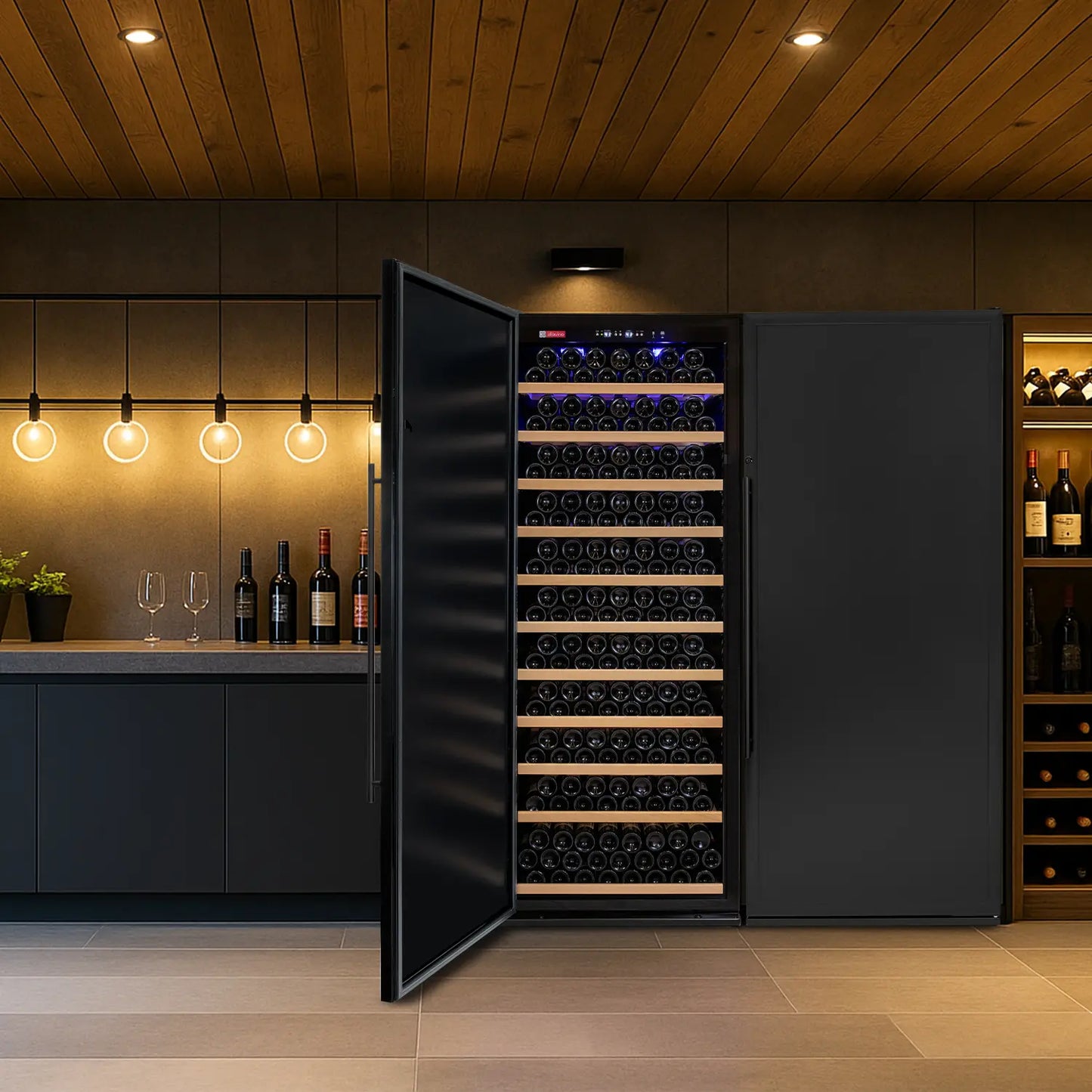 Allavino Vite II 610 Bottle Dual Zone Tall Side-by-Side Wine Refrigerators with Black Solid Doors