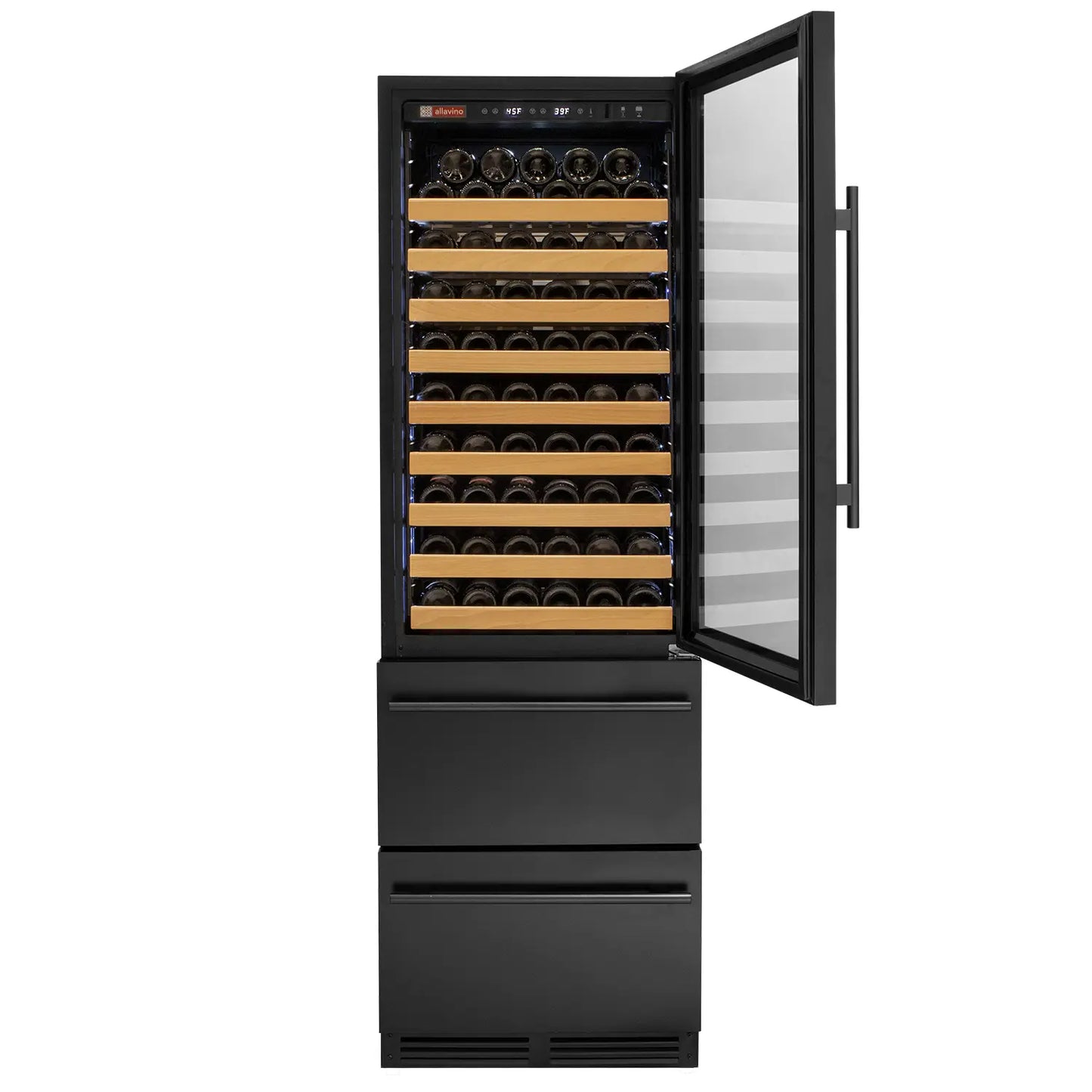 NEW**Allavino 108 Bottle Black Wine Refrigerator with Two Refrigerated Drawers