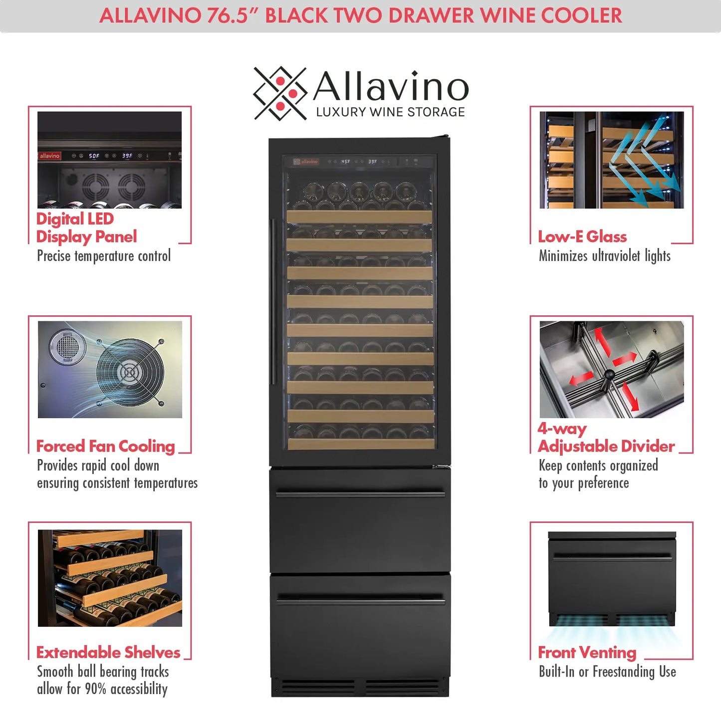 NEW**Allavino 108 Bottle Black Wine Refrigerator with Two Refrigerated Drawers