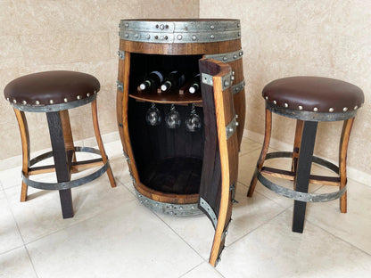 Whiskey & Wine Barrel Stool — Memory Foam, Brown Upholstery