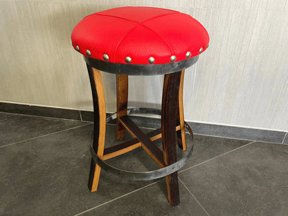 Whiskey & Wine Barrel Stool — Memory Foam, Red Upholstery
