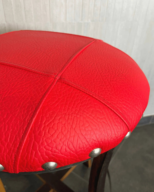 Whiskey & Wine Barrel Stool — Memory Foam, Red Upholstery