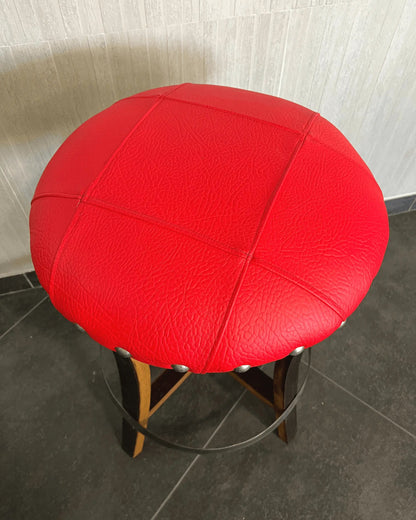 Whiskey & Wine Barrel Stool — Memory Foam, Red Upholstery