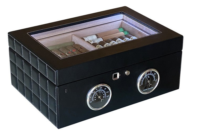 Prestige Import Group 120 Ct. Black Humidor w/ Finger Print Touch Lock, Dual Gauges & LED Lighting