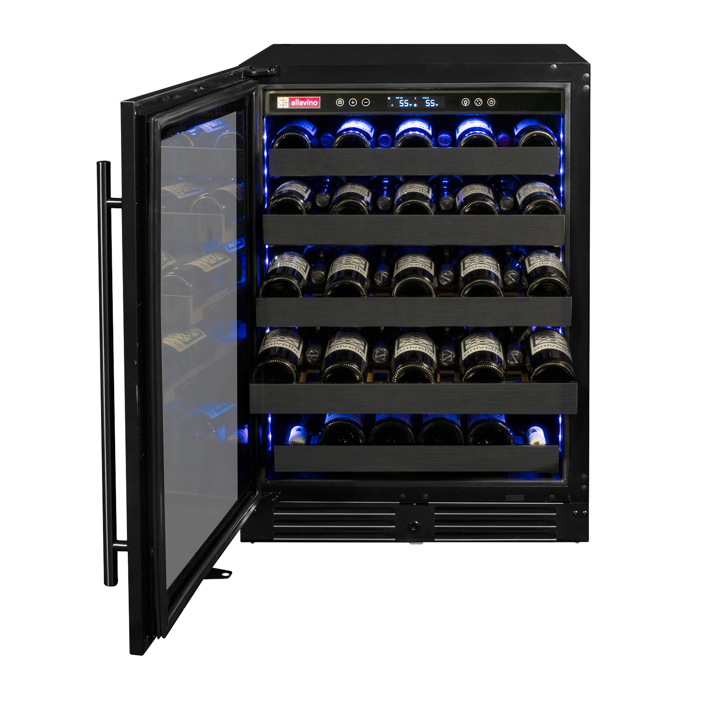 Allavino Reserva Series 50 Bottle 34" Tall Single Zone Left Hinge Black Stainless Steel Wine Cooler Refrigerator