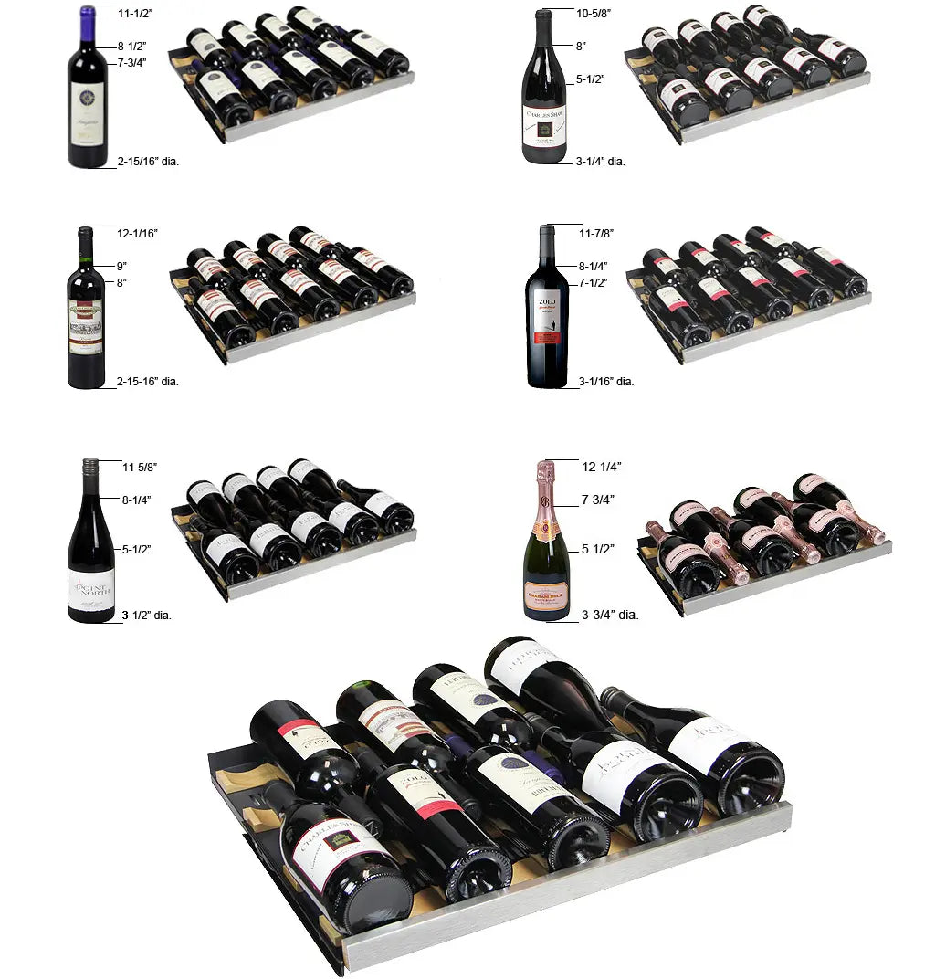 Allavino FlexCount Series 112 Bottle Dual Zone Built-in Side-by-Side Wine Refrigerators with Stainless Steel Doors