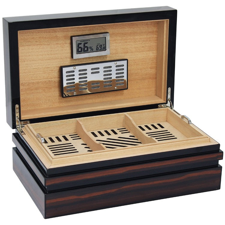 Prestige Import Group 120 Ct. Lacquer Ebony Humidor w/ Block Style Body & Contemporary Tray