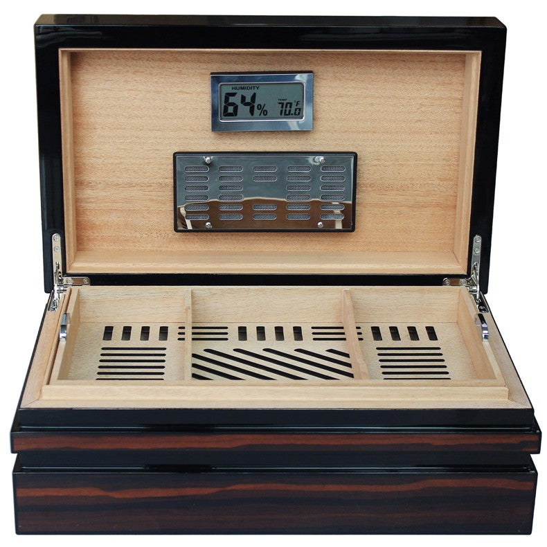 Prestige Import Group 120 Ct. Lacquer Ebony Humidor w/ Block Style Body & Contemporary Tray