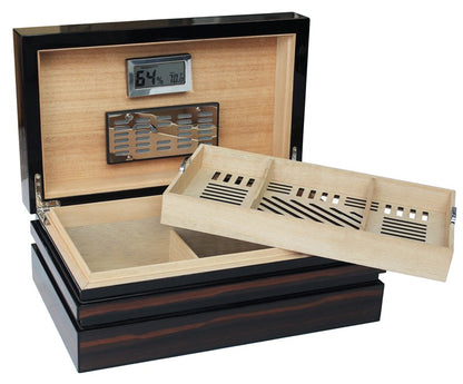 Prestige Import Group 120 Ct. Lacquer Ebony Humidor w/ Block Style Body & Contemporary Tray