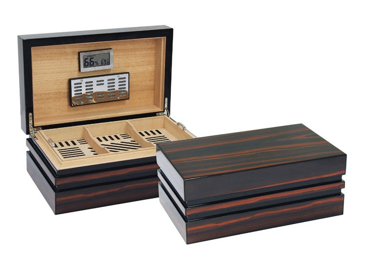 Prestige Import Group 120 Ct. Lacquer Ebony Humidor w/ Block Style Body & Contemporary Tray