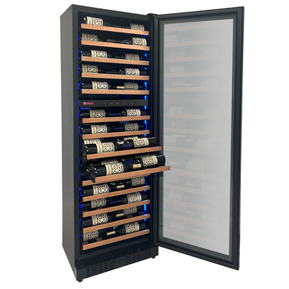 Allavino Reserva Series 67 Bottle 71" Tall Dual Zone Right Hinge Black Shallow Wine Refrigerator with Wood Shelf Fronts