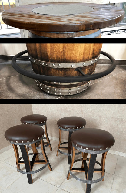 Whiskey & Wine Barrel DIY Bistro Kit — Table Top, Foot Rail & Stools