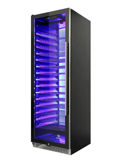 Vinotemp 141 Bottle Single-Zone Wine Cooler, 3 Color Backlit Lighting, Black Body, Stainless Steel Door