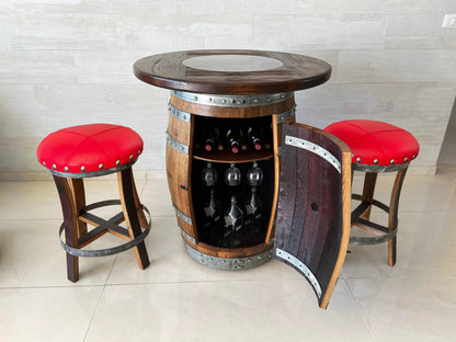 Oak Barrel Pub Table Set, Limited Colorways, Counter Height Wood Glass Top, Cabinet Storage, Bar Stools, Home Bar, Man Cave - Handmade from Family Business