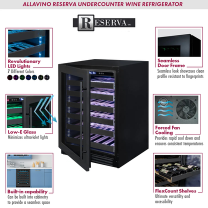 Allavino Reserva Series 50 Bottle 34" Tall Single Zone Left Hinge Black Stainless Steel Wine Cooler Refrigerator