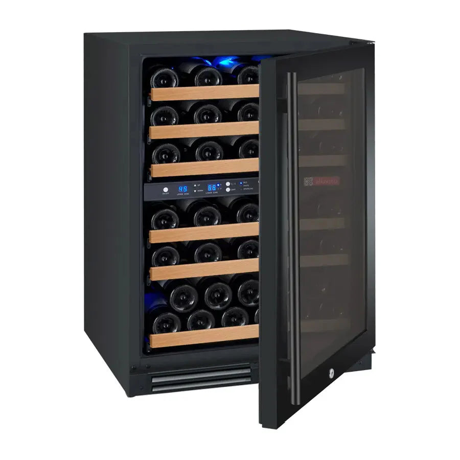 Allavino FlexCount Series 56 Bottle Dual Zone Built-in Wine Cooler Refrigerator with Black Door - Right Hinge