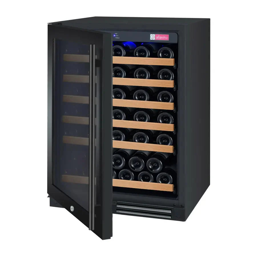 Allavino 24" Wide FlexCount II Tru-Vino 56 Bottle Single Zone Black Left Hinge Wine Refrigerator