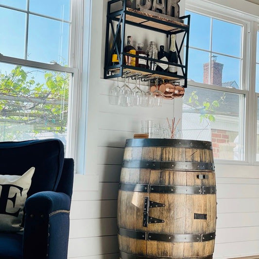 Whiskey Barrel Cabinet with Lock & LED Shelves