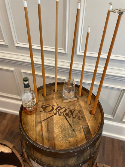 Whiskey Barrel Pool Cue & Billiards Cabinet