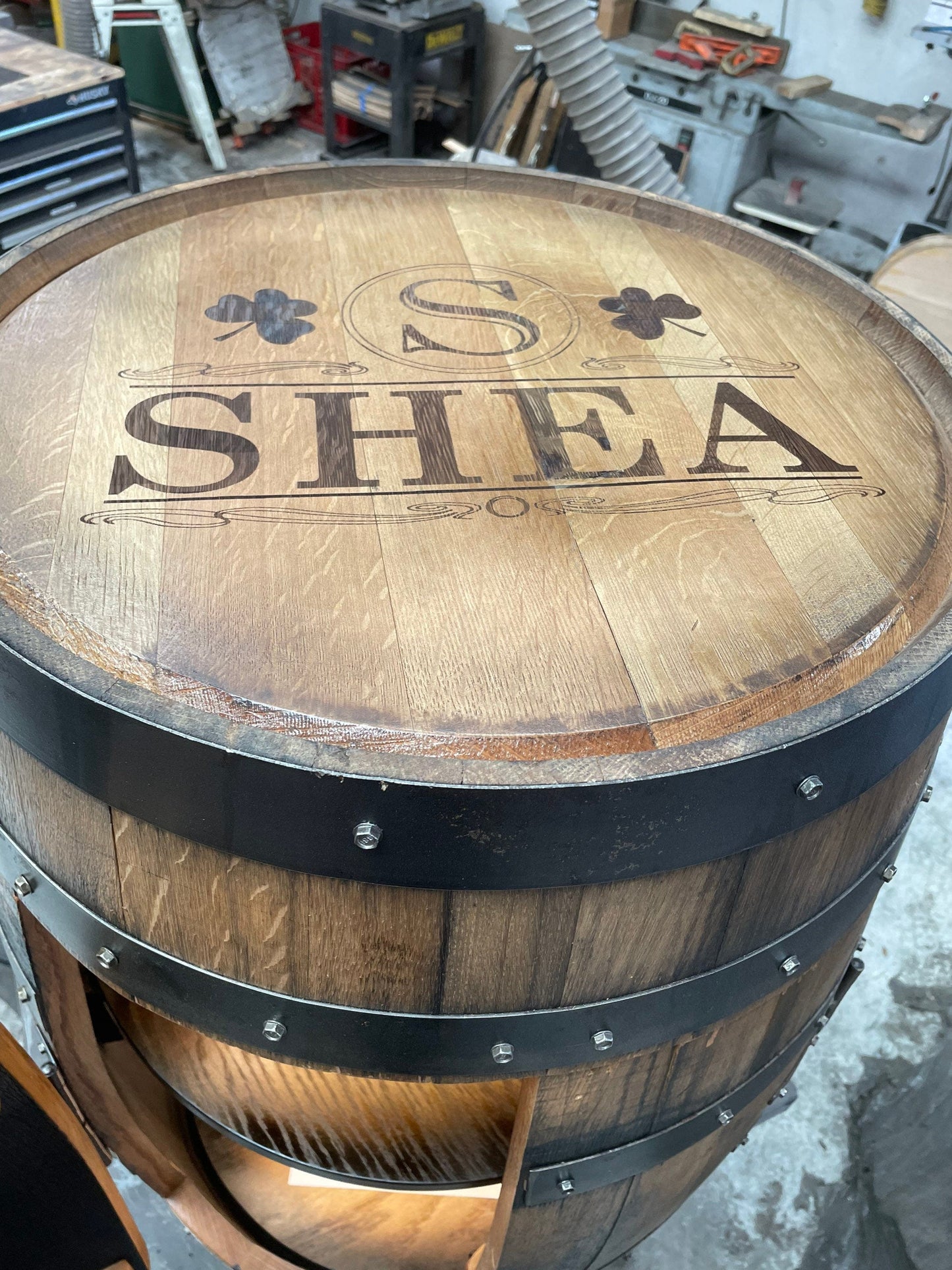 Whiskey Barrel Pool Cue & Billiards Cabinet