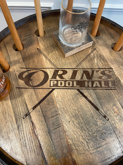 Whiskey Barrel Pool Cue & Billiards Cabinet
