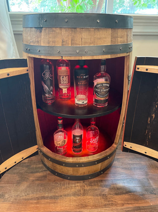 Whiskey Barrel Bar Cabinet for Home Bars & Man Caves