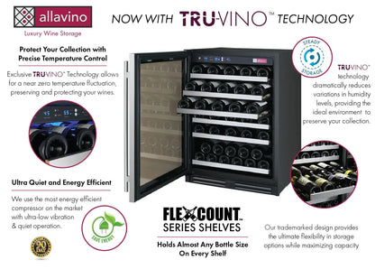 Allavino FlexCount Series 56 Bottle Single Zone Built-in Wine Cooler Refrigerator with Stainless Steel Door - Left Hinge