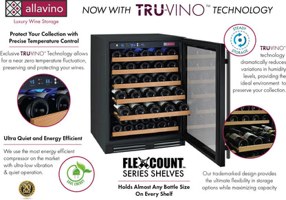 Allavino FlexCount Series 56 Bottle Single Zone Built-In Wine Refrigerator with Black Door - Right Hinge