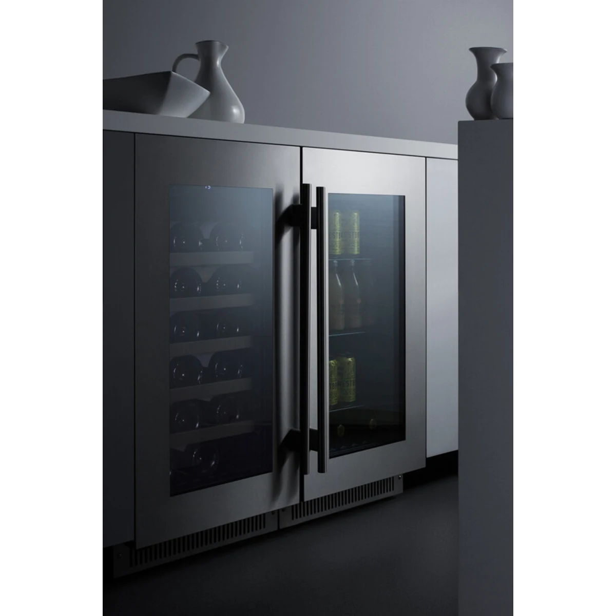 Summit Appliance 18 inch wide built-in wine cellar with seamless stainless steel trimmed glass door