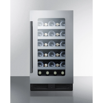 Summit Appliance 18 inch wide built-in wine cellar with seamless stainless steel trimmed glass door