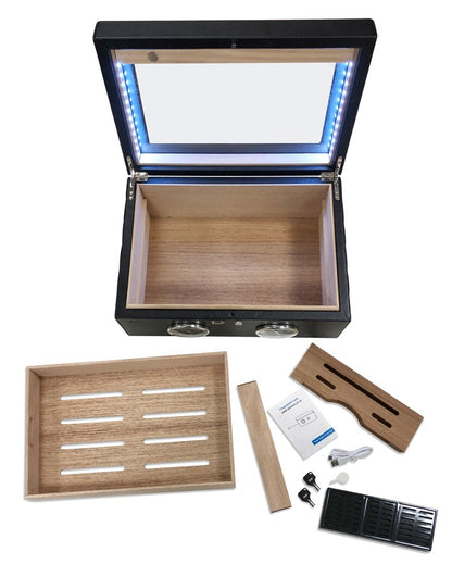 Prestige Import Group 120 Ct. Black Humidor w/ Finger Print Touch Lock, Dual Gauges & LED Lighting