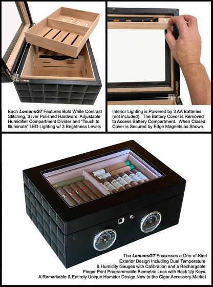 Prestige Import Group 120 Ct. Black Humidor w/ Finger Print Touch Lock, Dual Gauges & LED Lighting