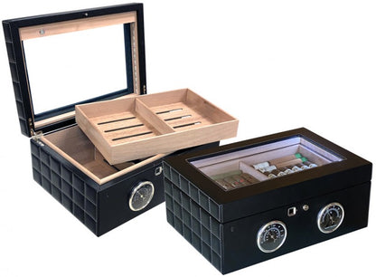 Prestige Import Group 120 Ct. Black Humidor w/ Finger Print Touch Lock, Dual Gauges & LED Lighting