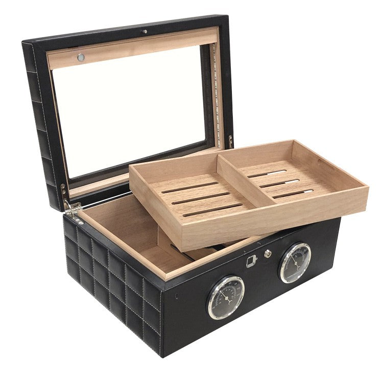 Prestige Import Group 120 Ct. Black Humidor w/ Finger Print Touch Lock, Dual Gauges & LED Lighting