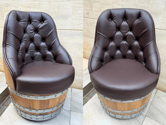 Luxury Captain Barrel Chair, Handmade Wine and Whiskey Barrel Chair, Hidden Storage, Memory Foam Upholstery, Movable On Casters
