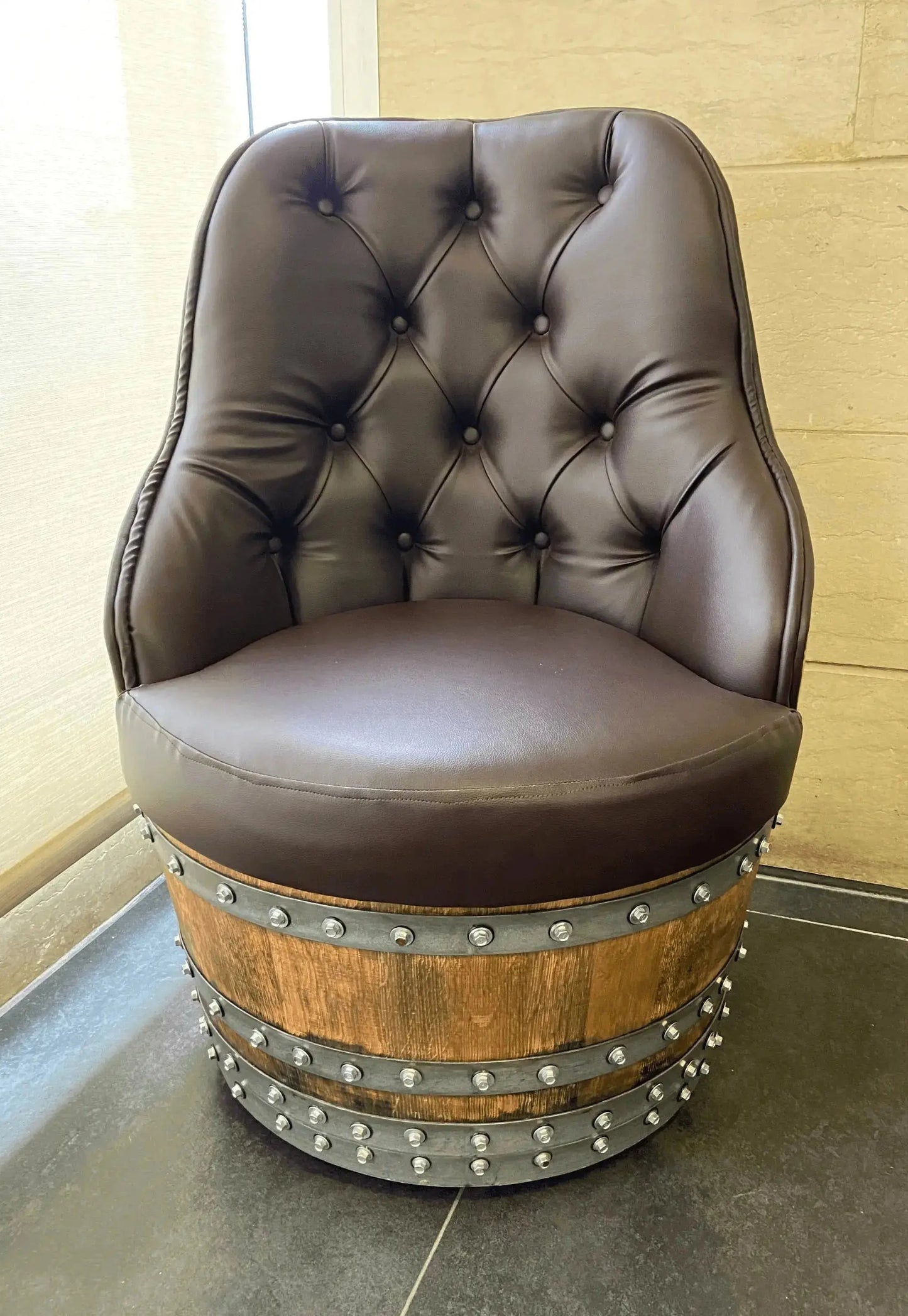 Luxury Whiskey & Wine Barrel Captain Chair with Hidden Safe (October Pre-Order)