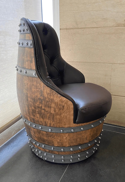 Luxury Whiskey & Wine Barrel Captain Chair Corner Set — Two Chairs & Corner Table (October Pre-Order)