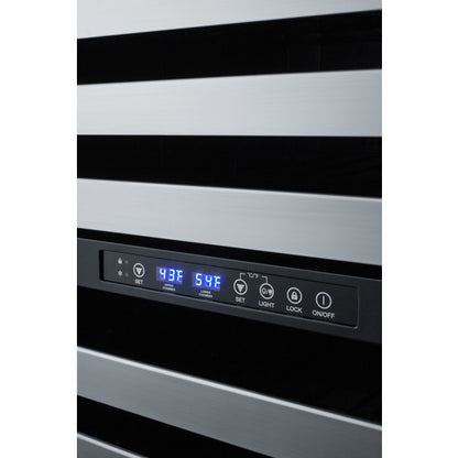 Summit Appliance 24 inch Wide Combination Built-In/Freestanding Upright Dual Zone Glass Door Wine Cellar And 2-Drawer Freezer In Stainless Steel