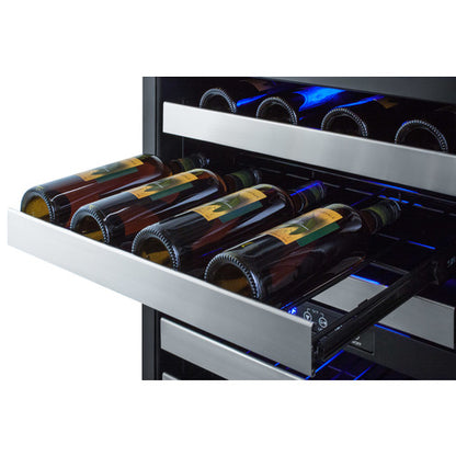 Summit Appliance 24 inch Wide Combination Built-In/Freestanding Upright Dual Zone Glass Door Wine Cellar And 2-Drawer Freezer In Stainless Steel