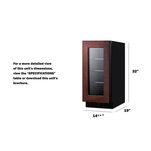 Summit Appliance 18" Deep 15 inch Wide Undercounter ADA Height Beverage Center With Panel-Ready Glass Door