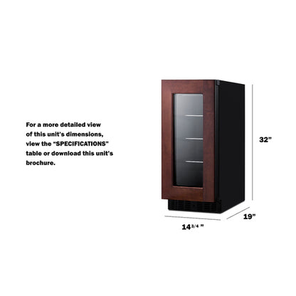Summit Appliance 18" Deep 15 inch Wide Undercounter ADA Height Beverage Center With Panel-Ready Glass Door