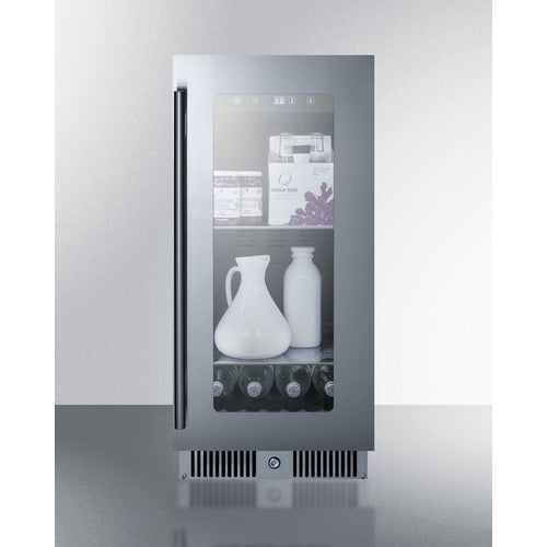 Summit Appliance 15 inch Wide Built-In Beverage Center With Seamless Stainless Steel Door Trim