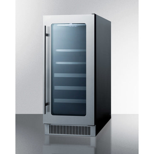 Summit Appliance 15 inch Wide Built-In Wine/Beverage Center With Seamless Stainless Steel Trimmed Low-E Glass Door