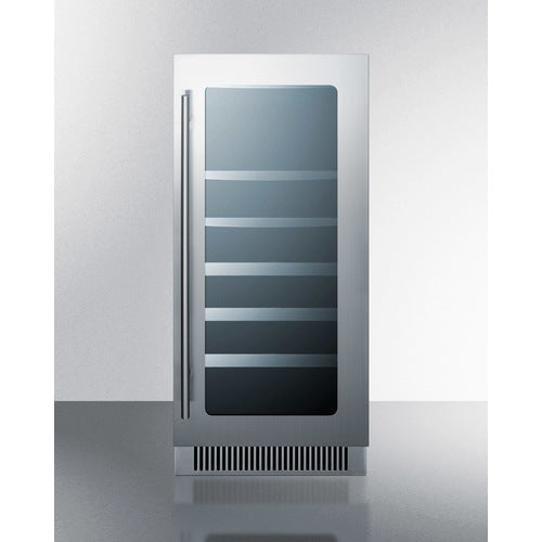 Summit Appliance 15 inch Wide Built-In Wine/Beverage Center With Seamless Stainless Steel Trimmed Low-E Glass Door